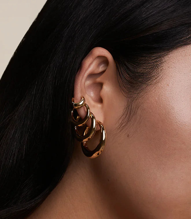 Modern Stack: Graduated Gold Hoops — Gold Hoops Outfits