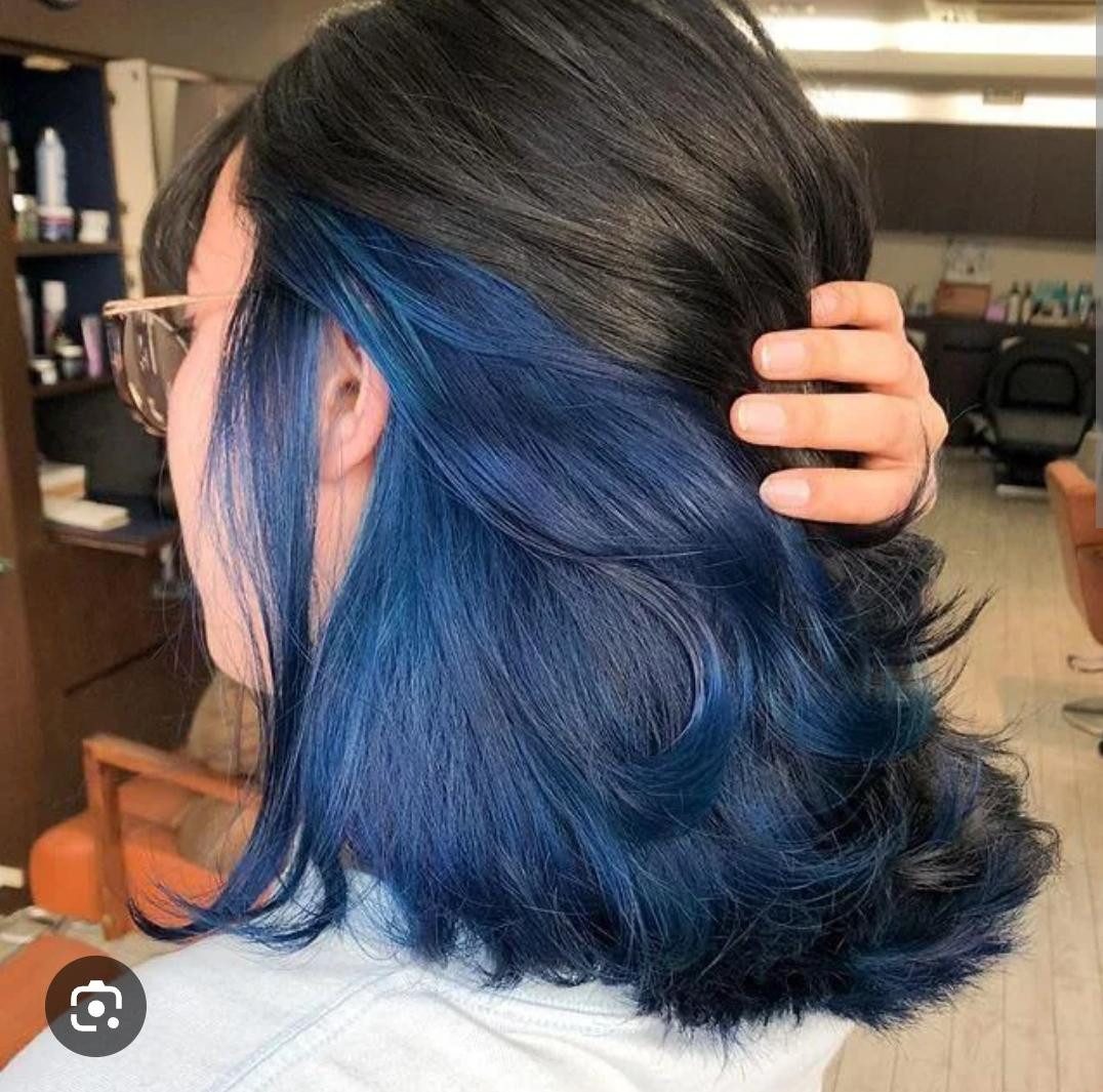 Black Lob With Electric Blue Peekaboo Black Lob With Electric Blue Peekaboo — Peekaboo Hair