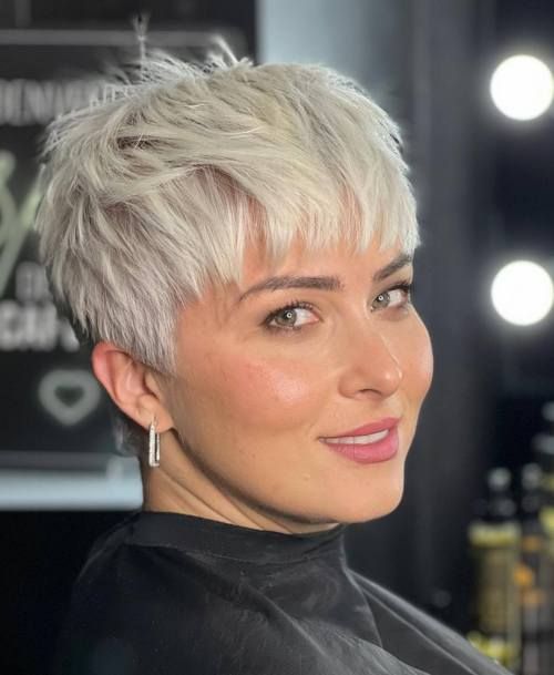 Platinum Blonde Pixie With Swept Fringe Platinum Blonde Pixie With Swept Fringe — Pixie Cut for Round Face