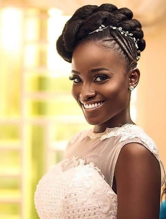 Elaborate Braided Updo With Pearls — Natural Hair Wedding Styles