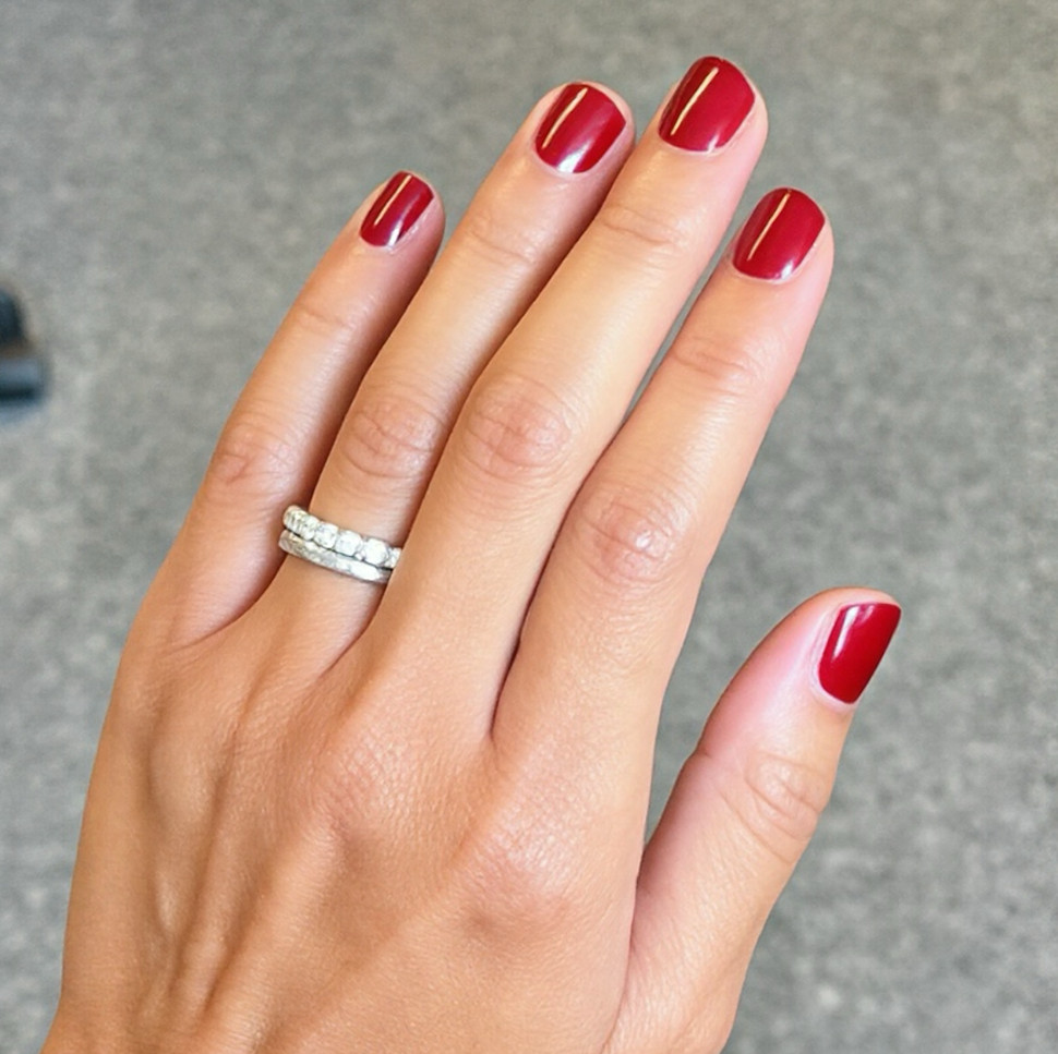 Vibrant True Red Short Square Nails — Square-Shaped Nails Painted In A Vibrant Vibrant True Red Short Square Nails — Square-Shaped Nails Painted In A Vibrant — Gym Nails