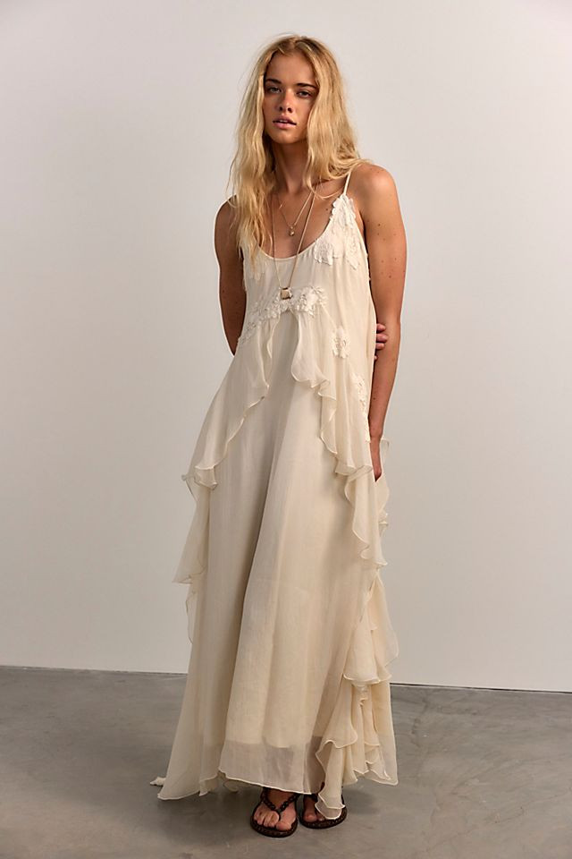 Cream Chiffon and Lace Maxi with Ruffled Tiers Cream Chiffon and Lace Maxi with Ruffled Tiers — Ruffle Dresses