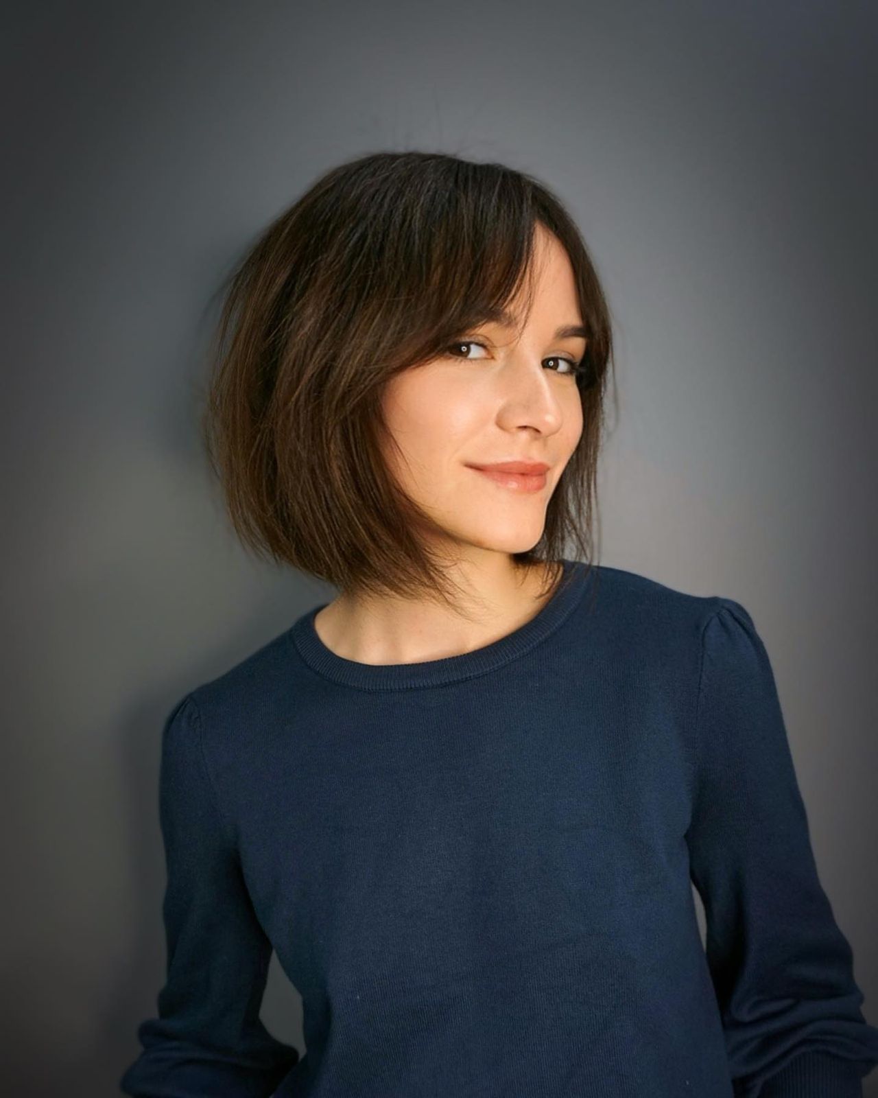 Air-Dried Bob With Side Part and Curtain Bangs Air-Dried Bob With Side Part and Curtain Bangs — Bob with Curtain Bangs
