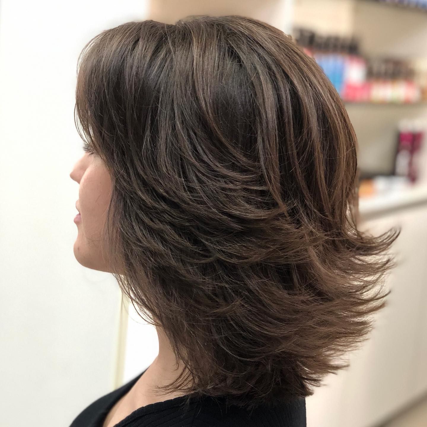 Dark Brown Layered Bob With Feathered Layers Dark Brown Layered Bob With Feathered Layers — Feathered Hair