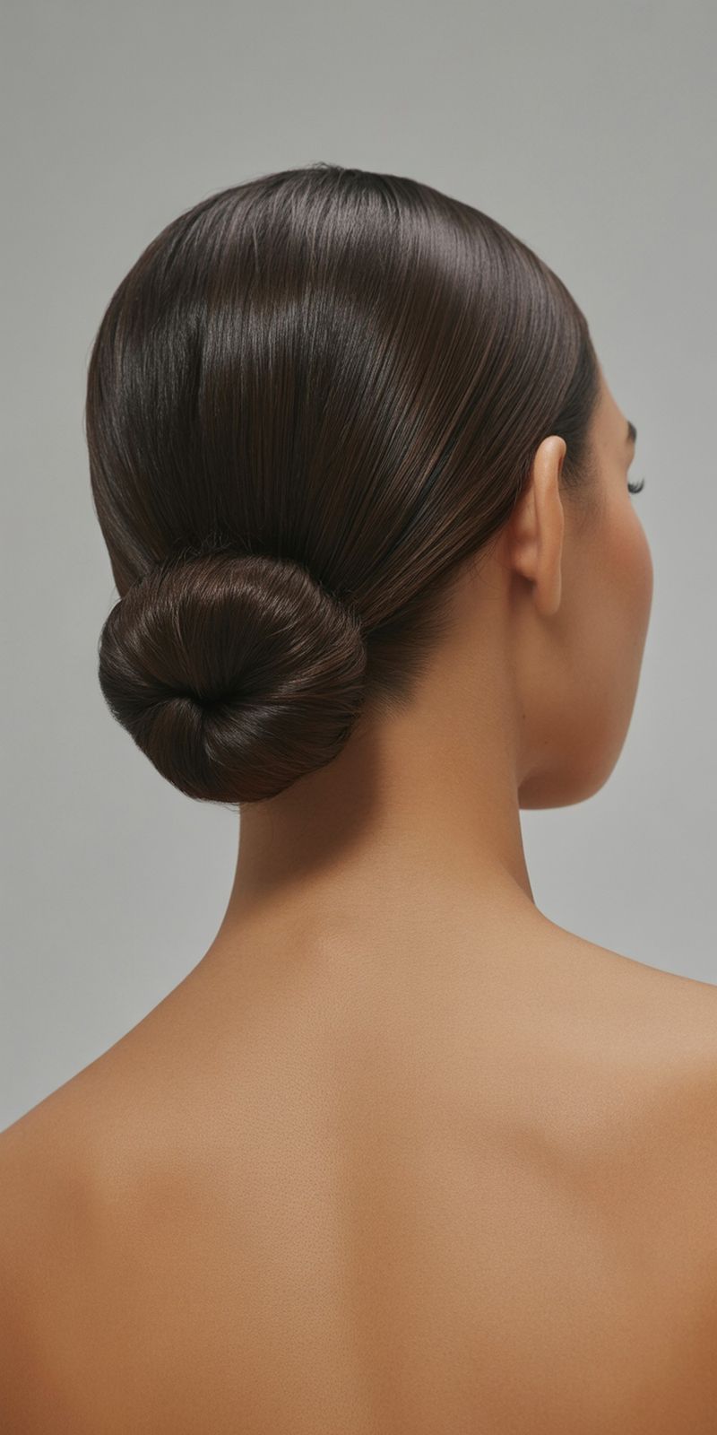 The Perfectly Smooth Rounded Bun Rounded Dark Brown Sleek Low Bun