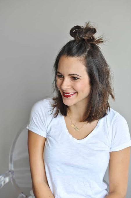 Dark Brown Chin Bob With Messy Top Knot Dark Brown Chin Bob With Messy Top Knot — Half Up Half Down Short Hair