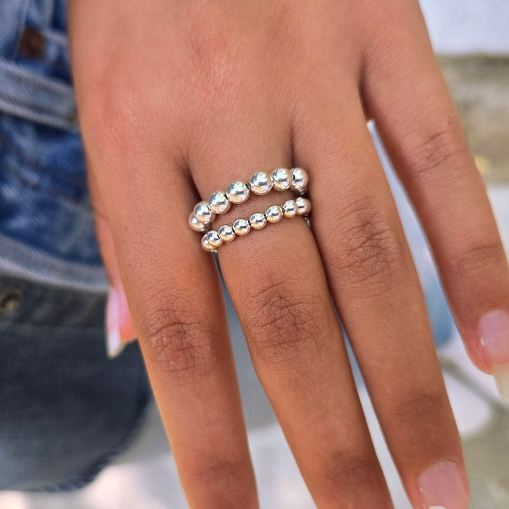 Beaded Texture Silver Ring Stack