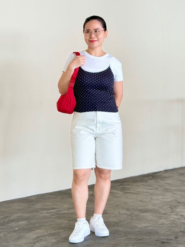 Layered Camisole Over T-Shirt with Denim Shorts — Outfits for Short Torso