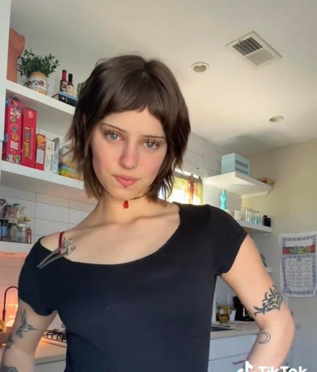 Dark Brown Shag With Micro Bangs — Short Shag
