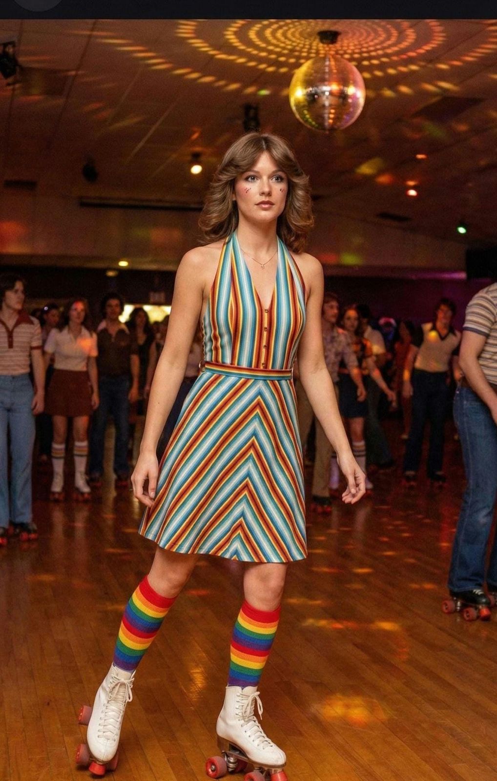 Striped Halter Dress and Rainbow Socks for Disco Skating — Roller Skating Outfits