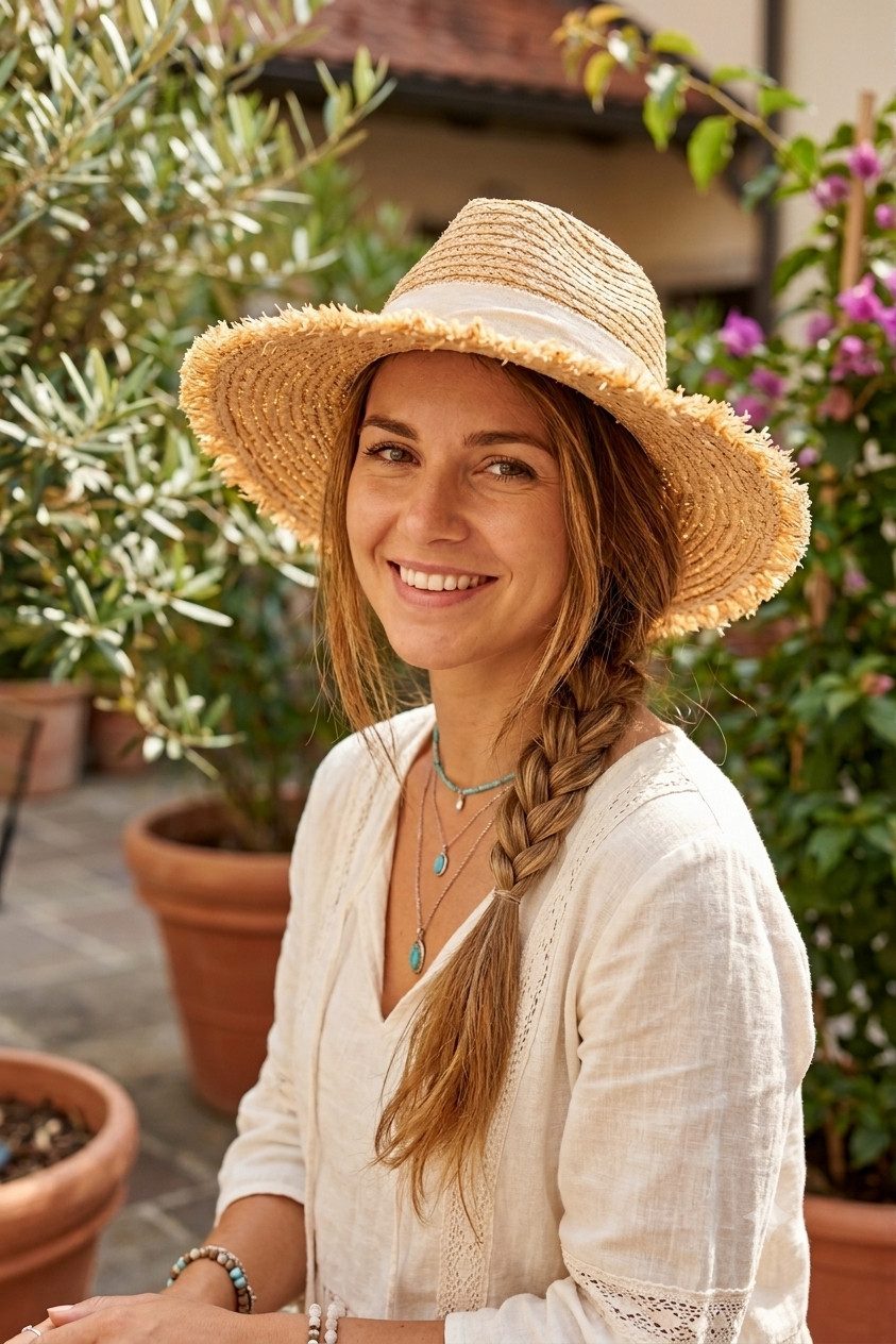 Summer Casual Chic: Straw Fedora with Linen Shirt and Beige Blazer — Fedora Outfits Women