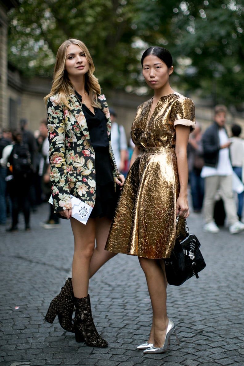 Black V-Neck Dress with Floral Print Blazer — Going Out Dresses