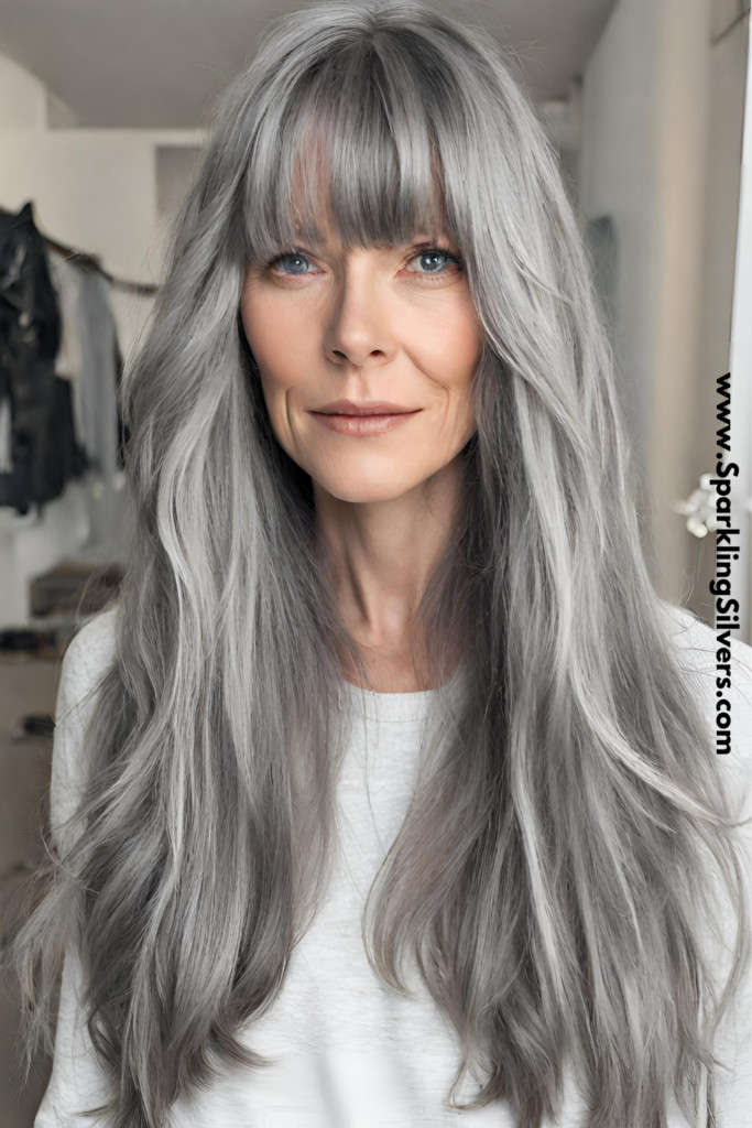 Long Layered Gray Hair With Bangs