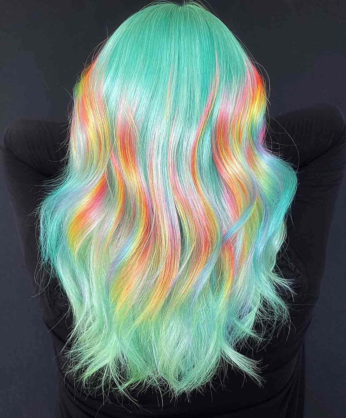 Mint Green Base With Rainbow Highlights — Holographic Hair