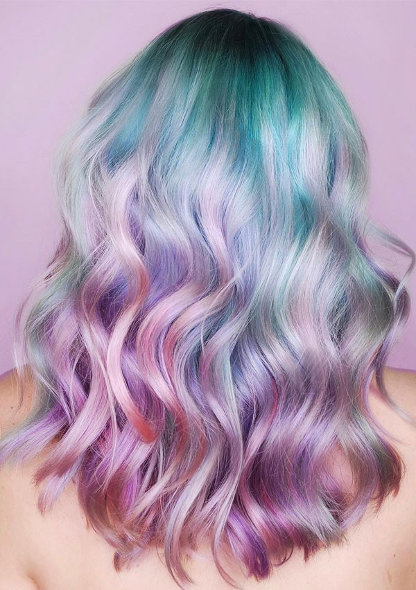 Teal Purple Pink Ombre Collarbone Bob Teal Purple Pink Ombre Collarbone Bob — Unicorn Hair