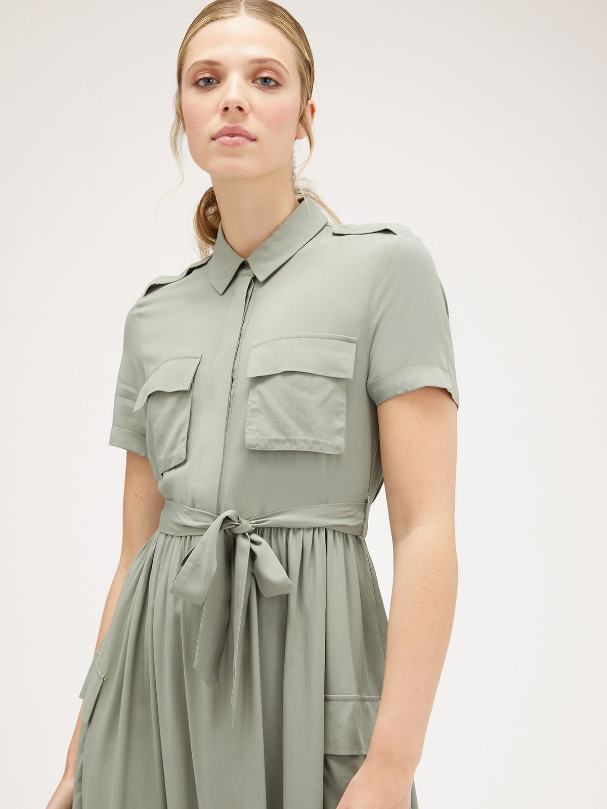 Sage Green Belted Utility Dress — Safari Outfits