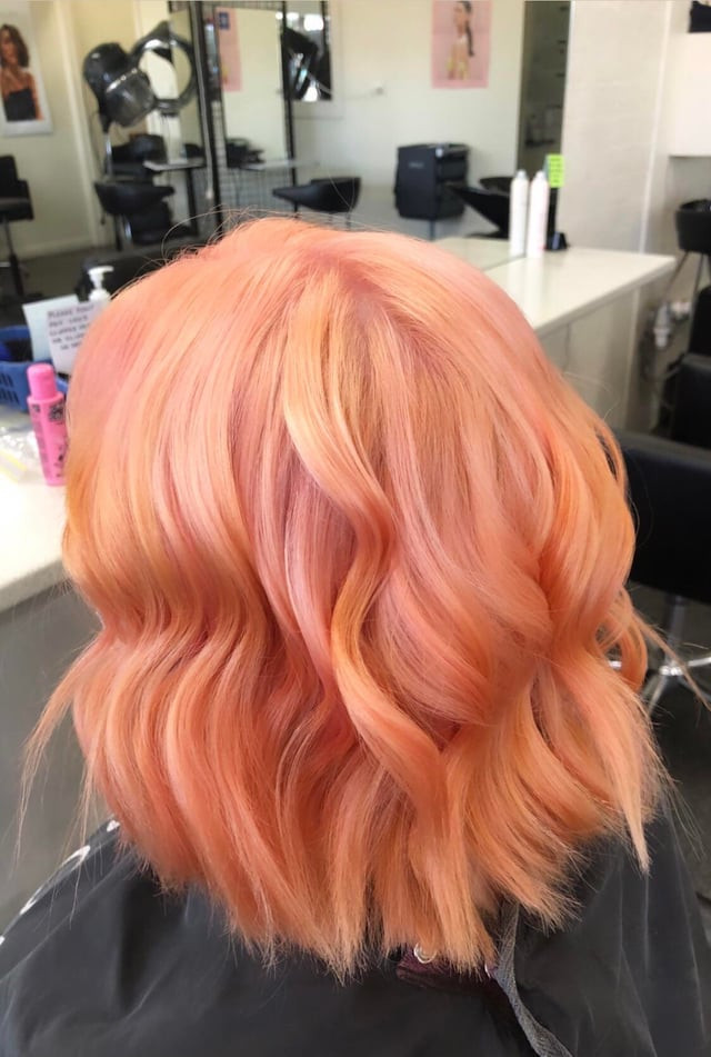 No Bangs Bright Peach Chin Bob Back View No Bangs Bright Peach Chin Bob Back View — Peach Hair