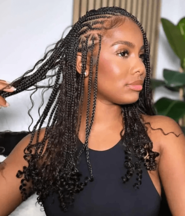 Mid-Back Small Braids with Geometric Scalp Mid-Back Small Braids with Geometric Scalp — Tribal Braids
