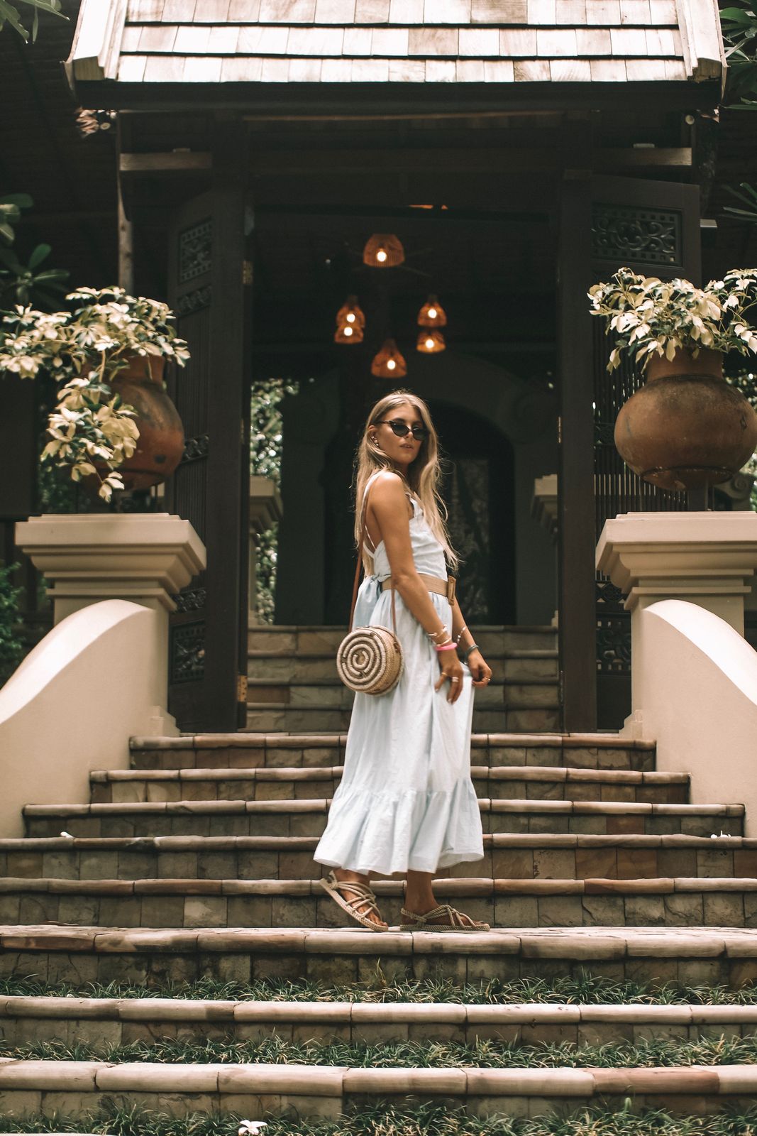Teal Patterned Top and Midi Skirt for Sightseeing — Thailand Outfits
