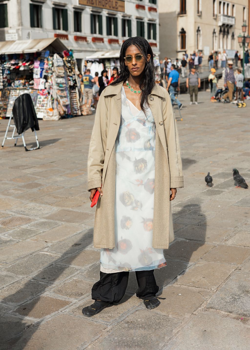 Trench Coat Over Sheer Floral Dress — Venice Outfits