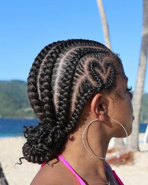 Cornrows Heart With Wavy Ponytail — Layered Braids