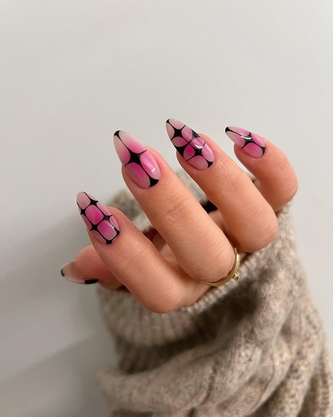 Hot Pink Gradient Geometric Stiletto Nails — Hot Pink Nails