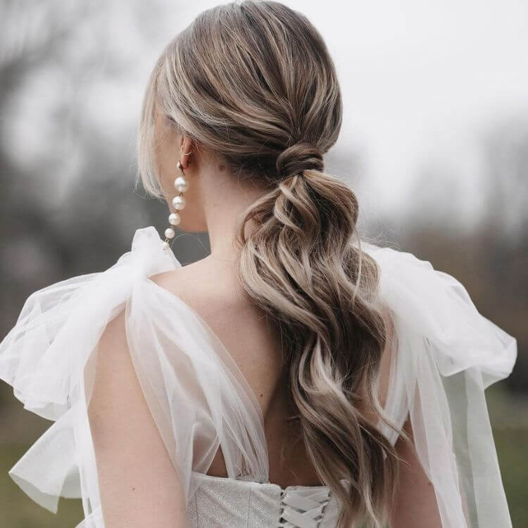 Textured Ash Blonde Low Ponytail Textured Ash Blonde Low Ponytail — Wedding Hairstyles