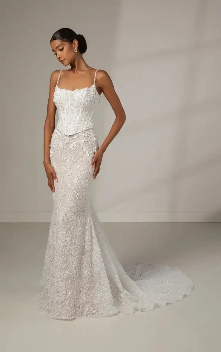 White Beaded Corset Wedding Dress with Mermaid Skirt and Train White Beaded Corset Wedding Dress with Mermaid Skirt and Train — Corset Dresses