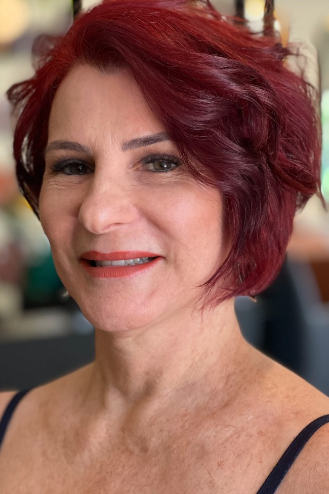 Bright Red Bob With Straight Fringe Bright Red Bob With Straight Fringe — Red Hair Over 50