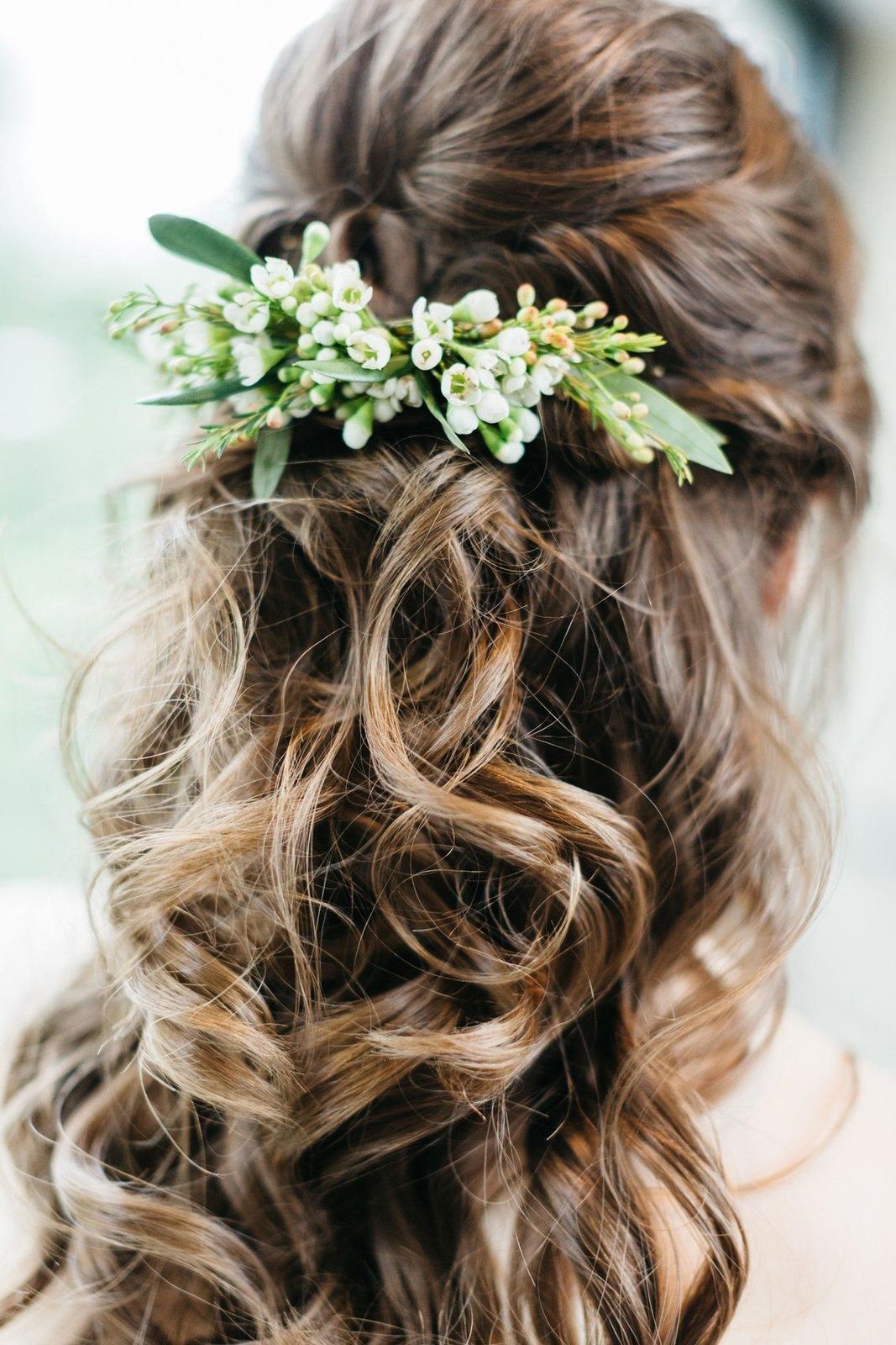 Brown With Highlights Visual Idea — Wedding Hairstyles with Flowers