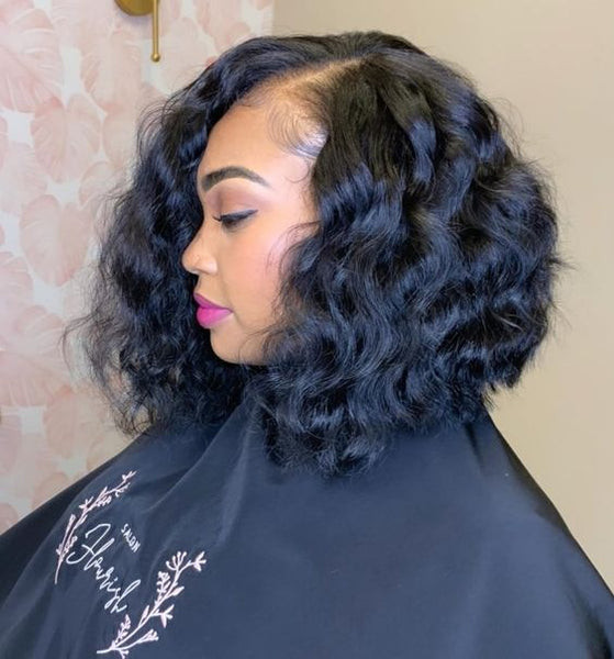 Wavy Black Bob With Deep Side Part Wavy Black Bob With Deep Side Part — Sew In Bob