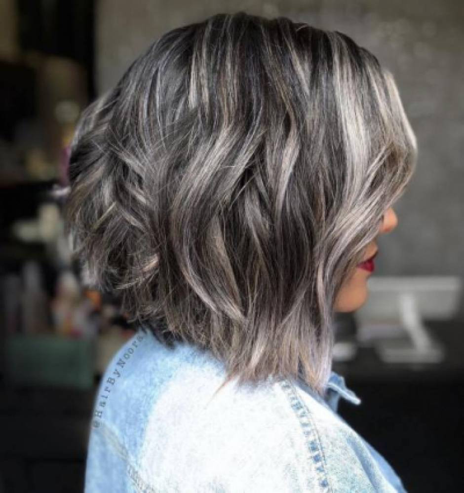 Dark Bob With Striking Silver Ash Blonde Dark Bob With Striking Silver Ash Blonde — Hair Color to Hide Gray