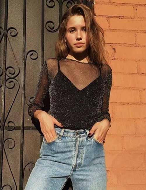 Sparkly Black Mesh Top with Denim — Mesh Top Outfits