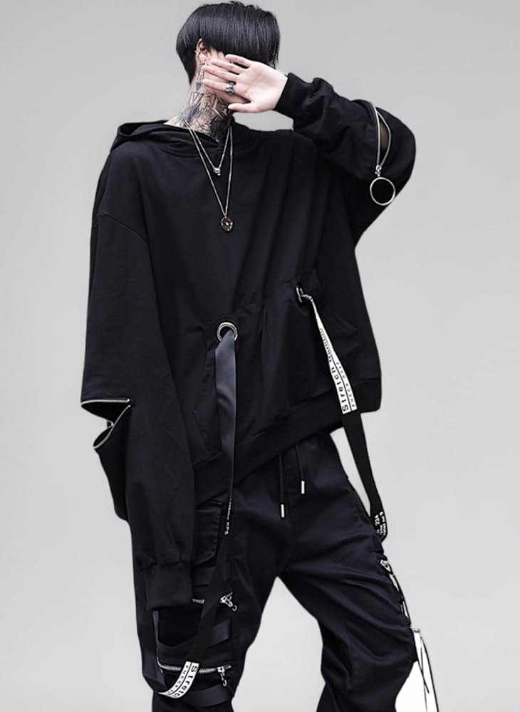 Gothic Streetwear: Y2K Hoodie with Strap Details Gothic Streetwear: Y2K Hoodie with Strap Details — Y2K Outfits for Men