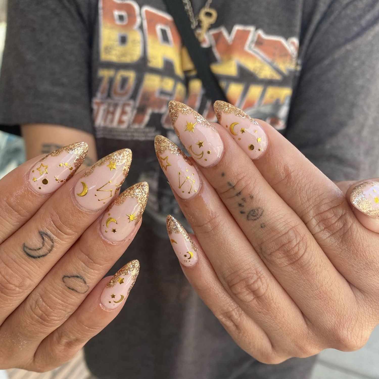 Sheer Nude Celestial Decal Stilettos Sheer Nude Celestial Decal Stilettos — Galaxy Nails