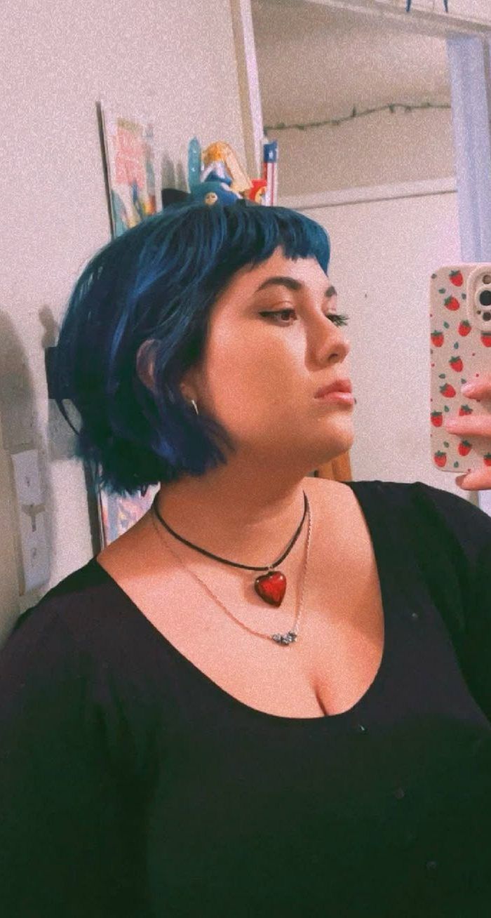 Midnight Blue Bob with Micro Fringe — Bob for Round Face
