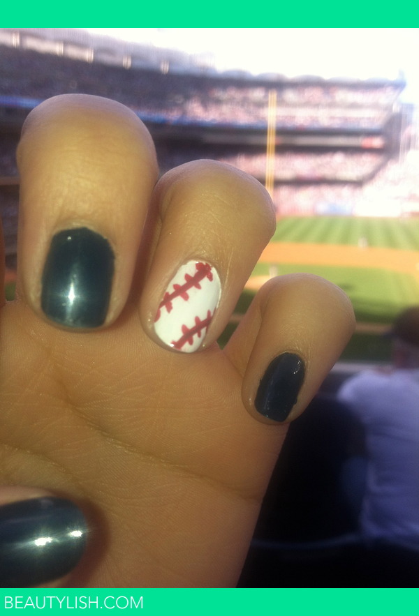 Short Oval Navy with Single Baseball Stitch Short Oval Navy with Single Baseball Stitch — Baseball Mom Nails