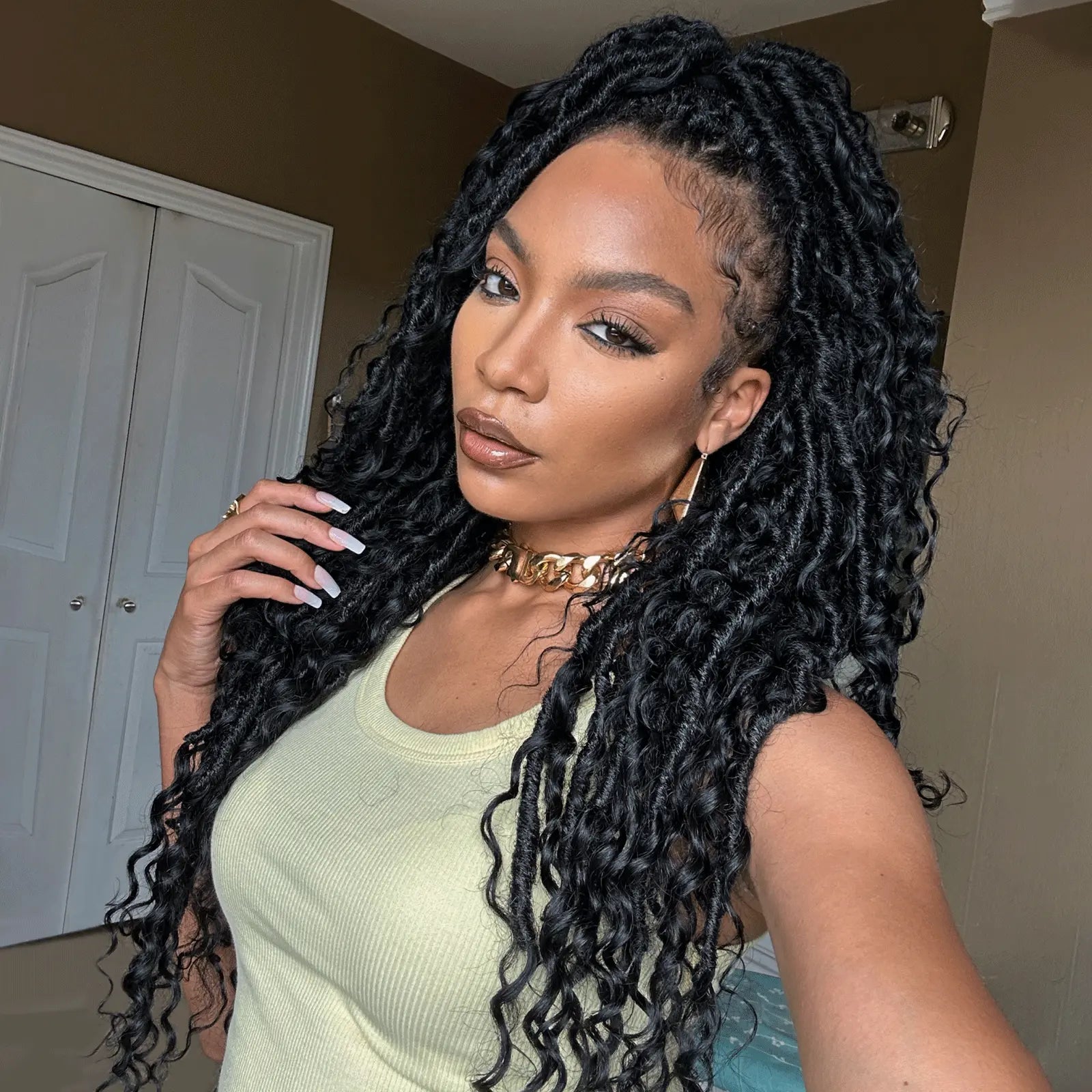 Black Faux Locs with Cascading Curls — Boho Locs