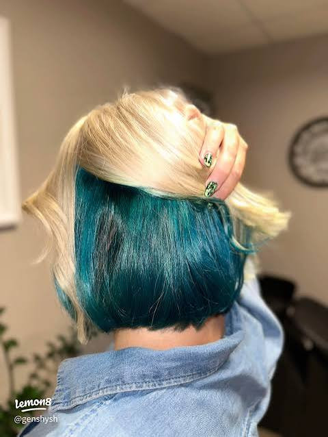 Chin Bob Blonde With Aqua Peekaboo — Aqua Hair