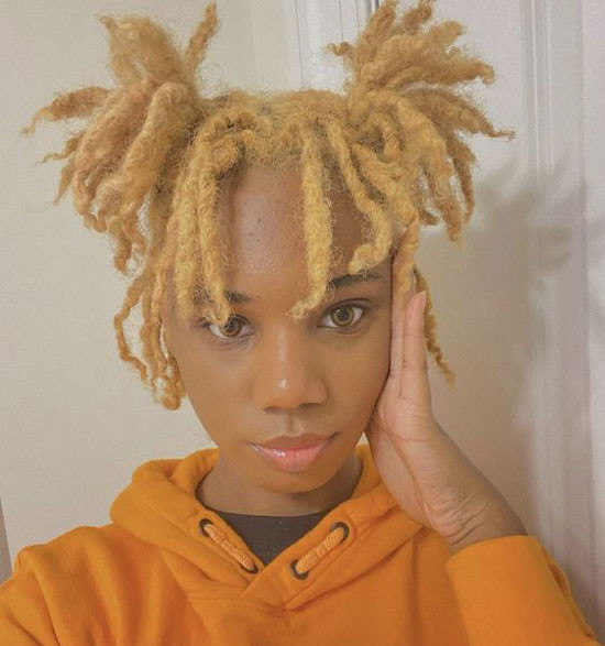 Bright Honey Blonde Buns on Thick Locs Bright Honey Blonde Buns on Thick Locs — Blonde Locs