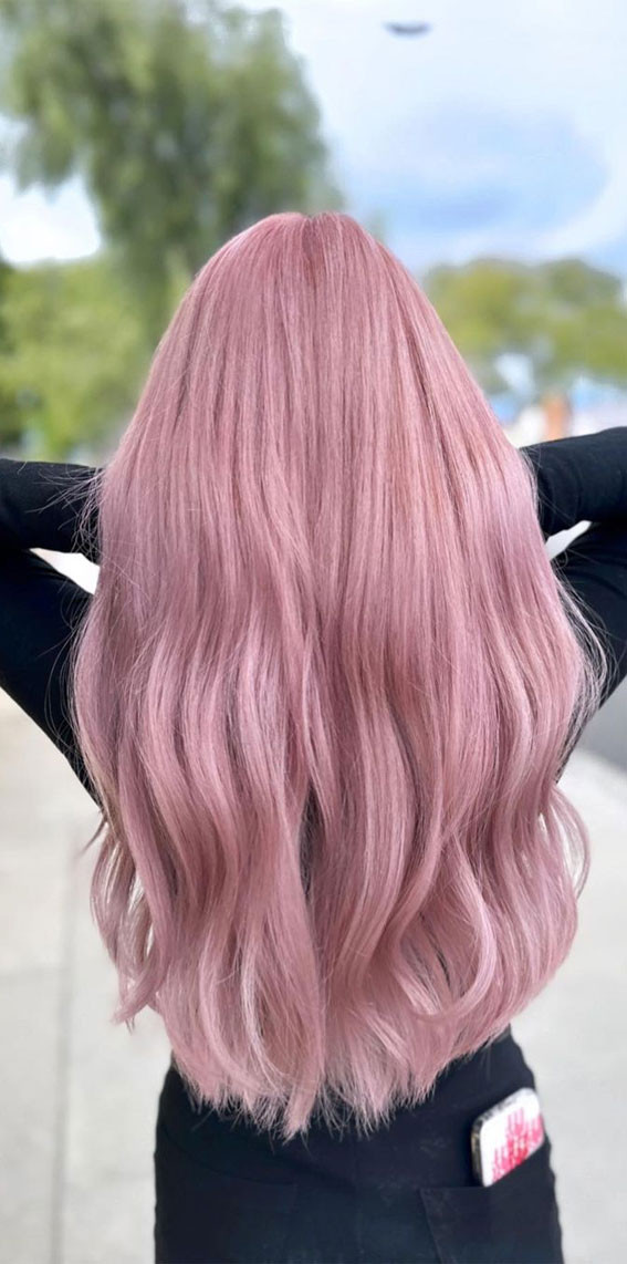 Dusty Rose Pink Mid-Back Waves Dusty Rose Pink Mid-Back Waves — Light Pink Hair