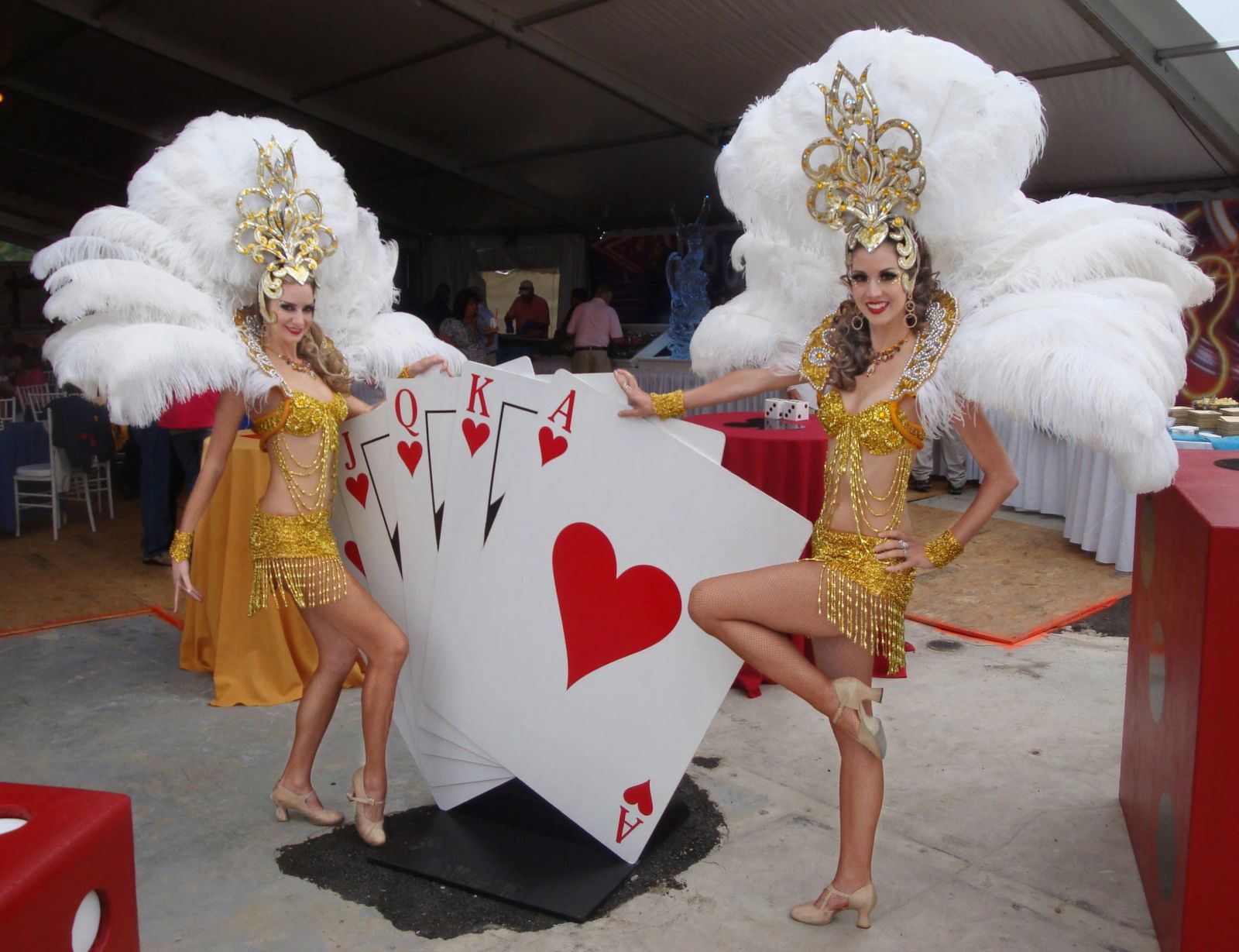 Gold Sequins and Feathers: Classic Showgirl Duo Gold Sequins and Feathers: Classic Showgirl Duo — Vegas Show Outfits