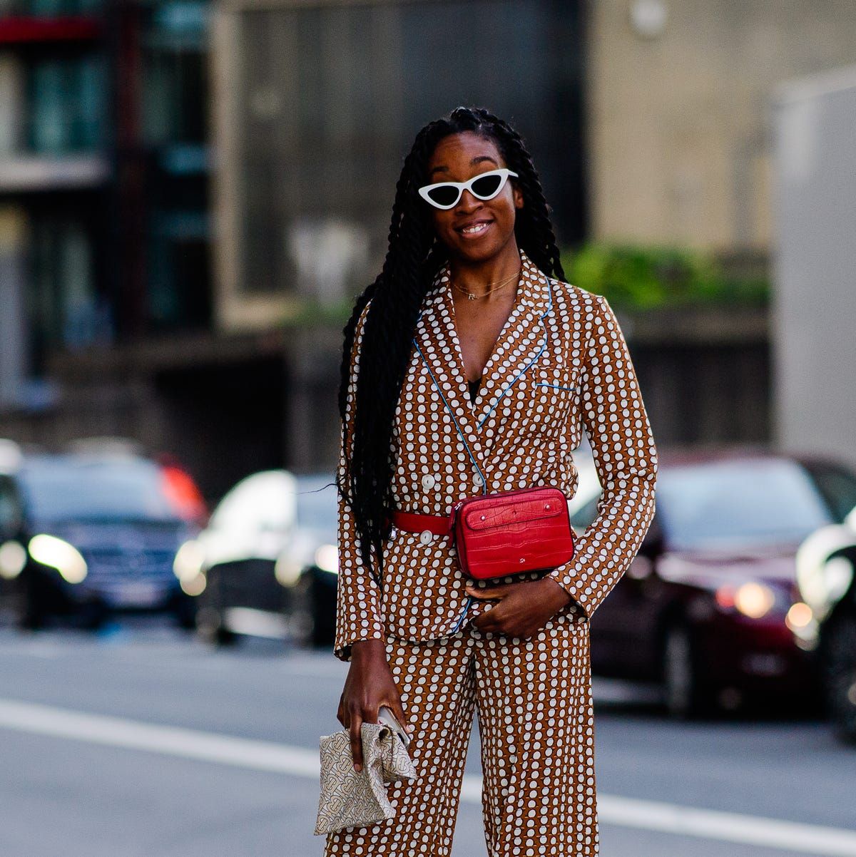 Polka Dot Power Suit: Red Fanny Pack Accent Polka Dot Power Suit: Red Fanny Pack Accent — Fanny Pack Outfits
