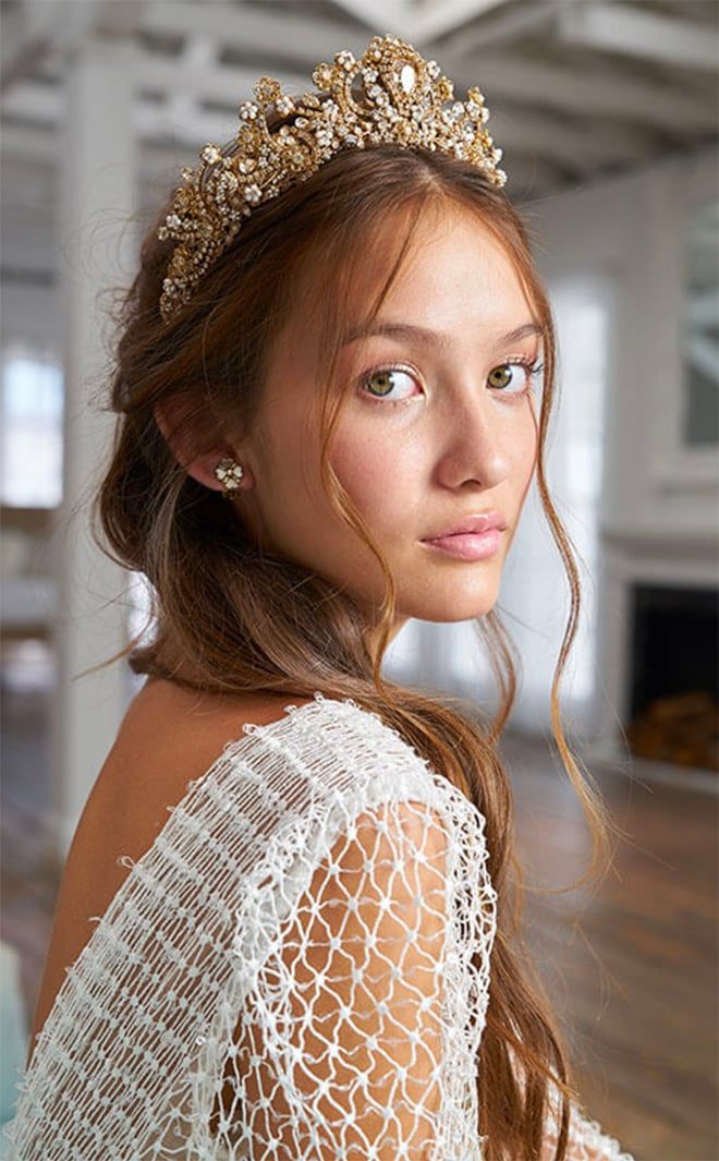 Loose Waves Down with Ornate Tiara — Wedding Hairstyles with Tiara