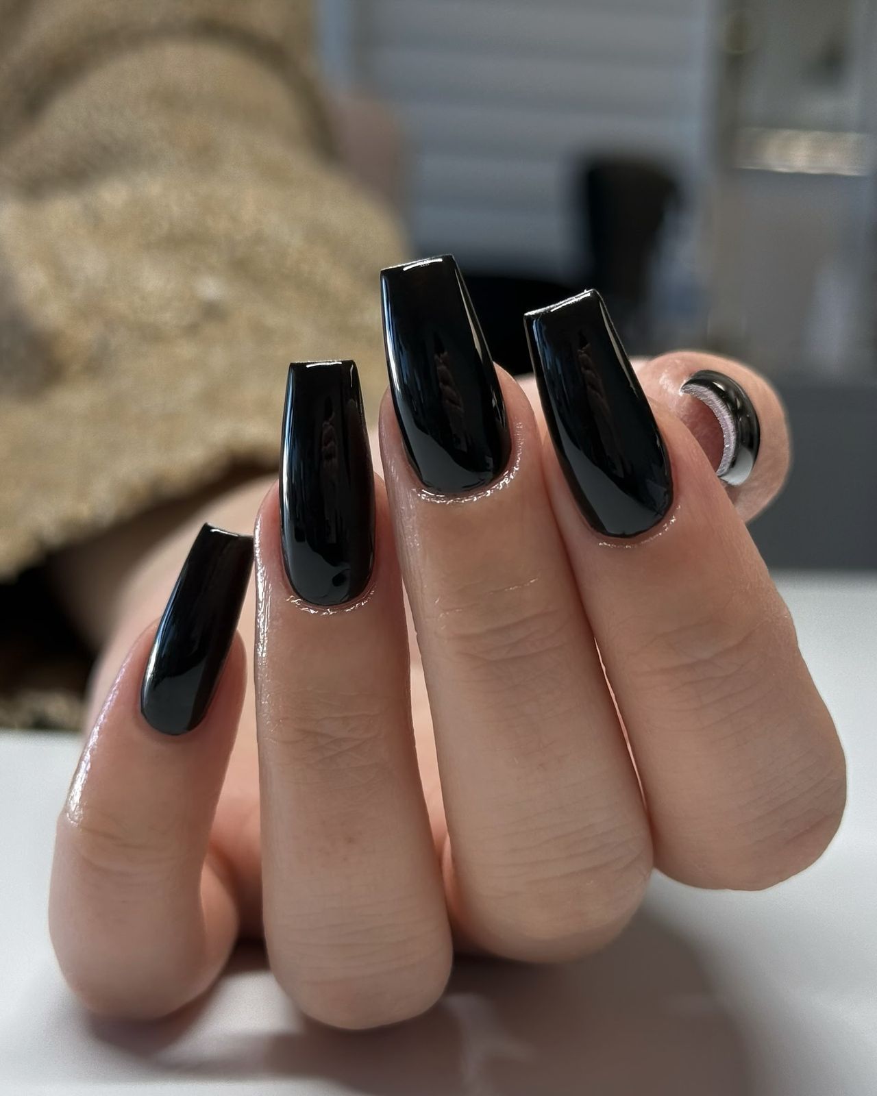 High-Gloss Deep Black Coffin Nails High-Gloss Deep Black Coffin Nails — Long Coffin Nails