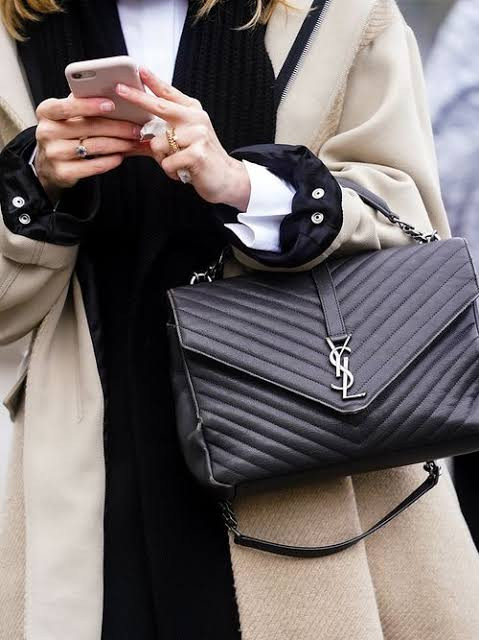 Textural Focus: YSL Bag with Beige Coat and White Shirt — YSL Bag Outfits