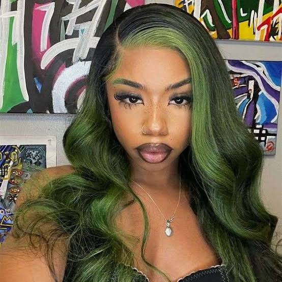 Forest Green Waves With Dark Roots — Forest Green Hair