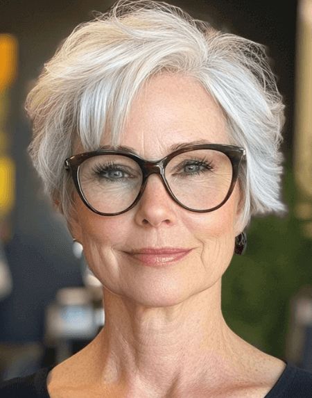 Smooth Grey Pixie With Full Bangs Smooth Grey Pixie With Full Bangs — Pixie Cut for Women Over 60