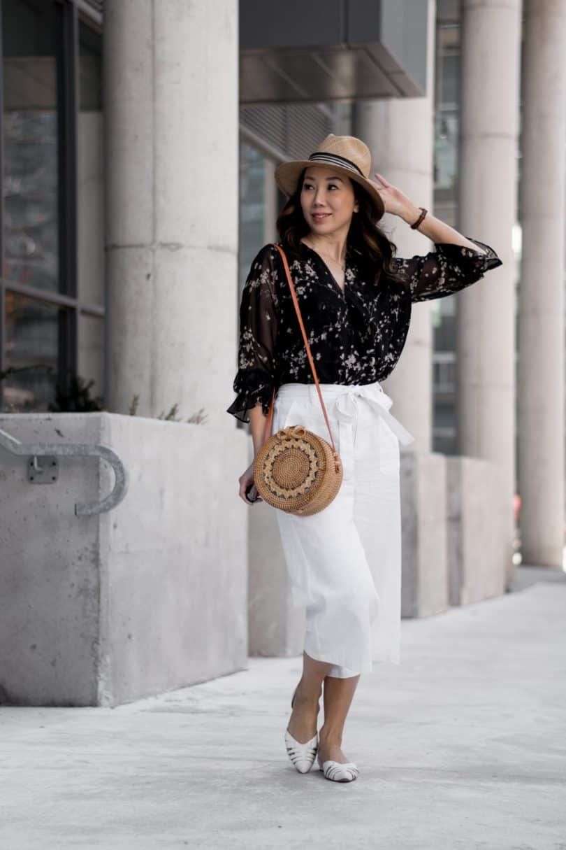 Floral Blouse with White Linen Culottes — Bali Outfits