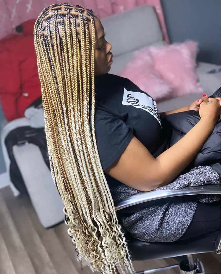 Mid-Tone Braids with Curly Ends — Blonde Knotless Braids
